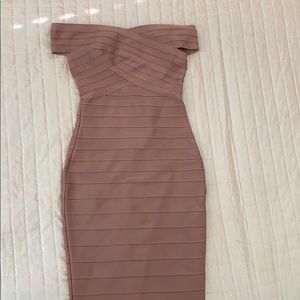 Whoinshop Dusky Pink Bardot Bandage Dress S